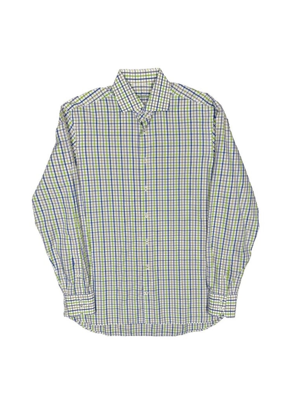 Van Laack Royal Dress Shirt Multicolor Check Long Sleeve Italy Cotton 16.5 Large